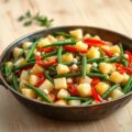 Aardappelblokjes met sperziebonen
