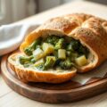 Aardappelbrood gevuld met een ragout van groene gr