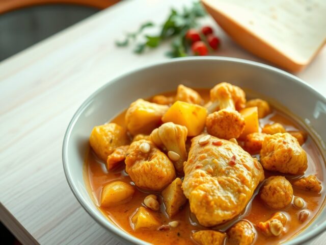 Aardappelcurry met kip en bloemkool