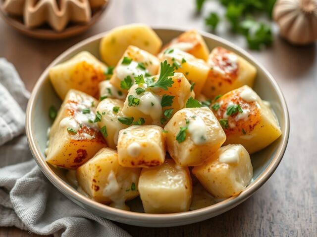 Aardappelen in knoflookmayonaise — AI-gegenereerde illustratie