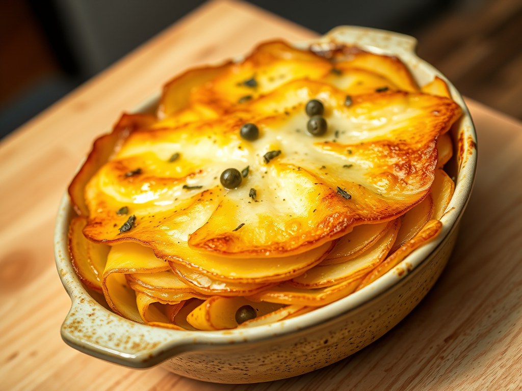 Aardappelen met knolselder uit de oven, AI-gegenereerde illustratie