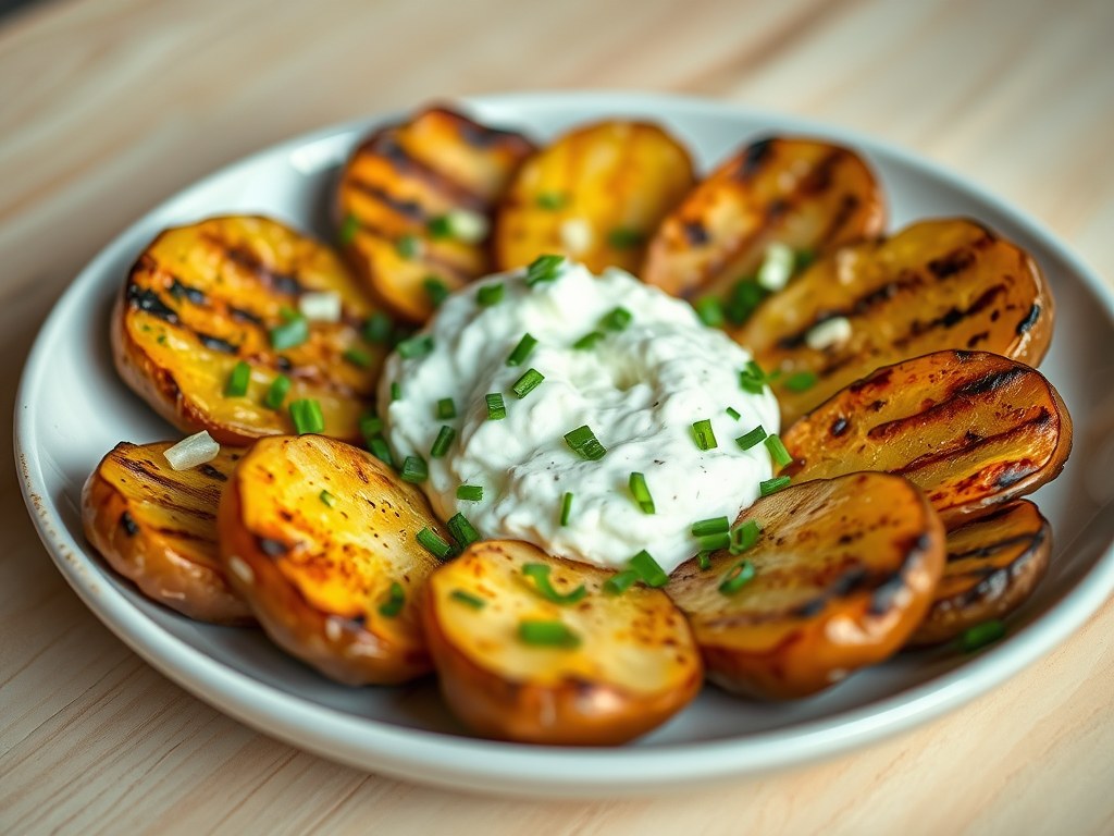 Aardappelen met ricotta en gegrilde groenten, AI-gegenereerde illustratie