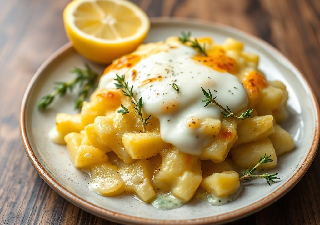 Aardappelgratin met citroentijm, AI-gegenereerde illustratie