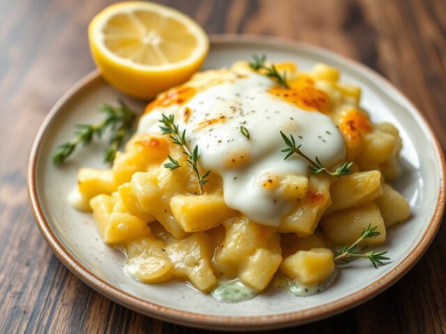 Aardappelgratin met citroentijm — AI-gegenereerde illustratie