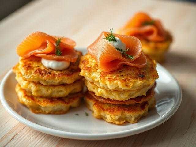Aardappelkoekjes met gerookte zalm