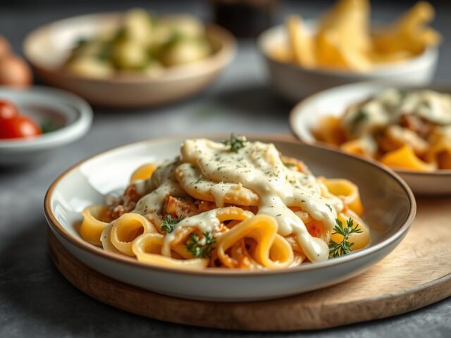 Aardappellasagna met gorgonzola, fonduta en saus