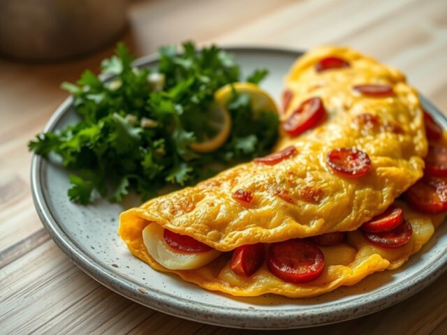 Aardappelomelet met chorizo en peterseliesalade