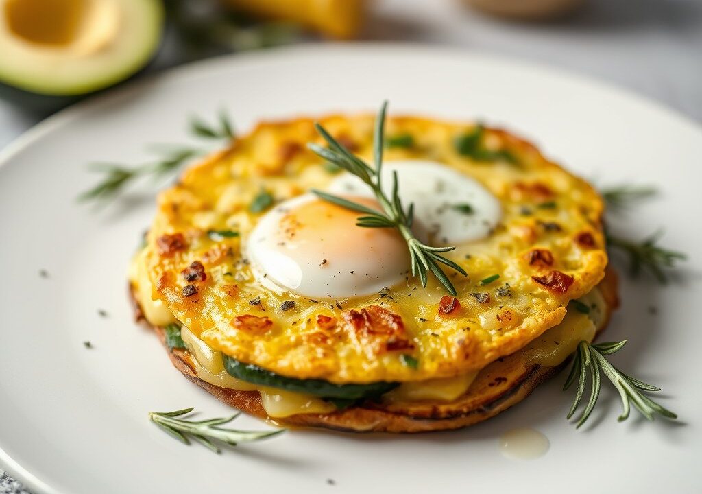 Aardappelomelet met courgette en rozemarijn, AI-gegenereerde illustratie