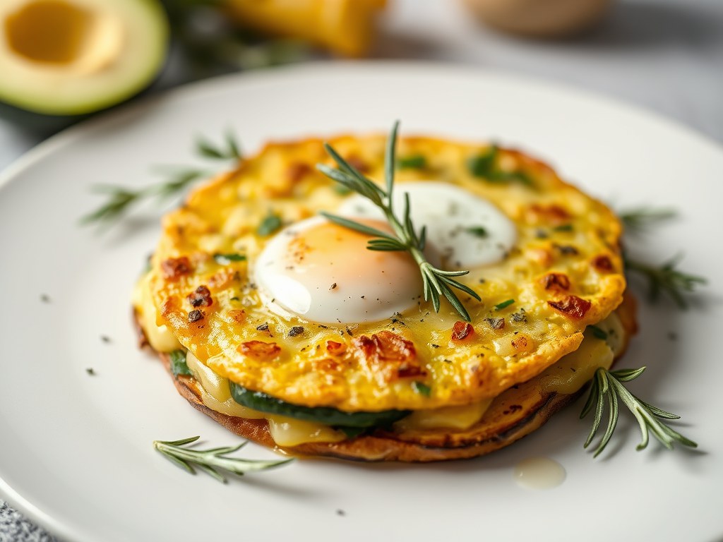 Aardappelomelet met courgette en rozemarijn, AI-gegenereerde illustratie