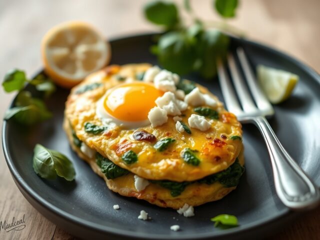 Aardappelomelet met spinazie en feta — AI-gegenereerde illustratie