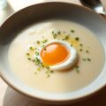 Aardappelpreisoep met gepocheerd eitje en bieslook