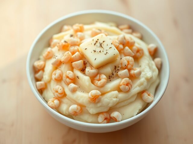 Aardappelpuree met garnalen