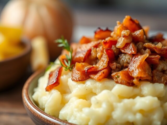 Aardappelpuree met spek — AI-gegenereerde illustratie