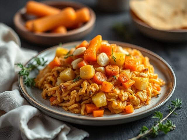 Aardappelrösti met wortel en knolselderij — AI-gegenereerde illustratie