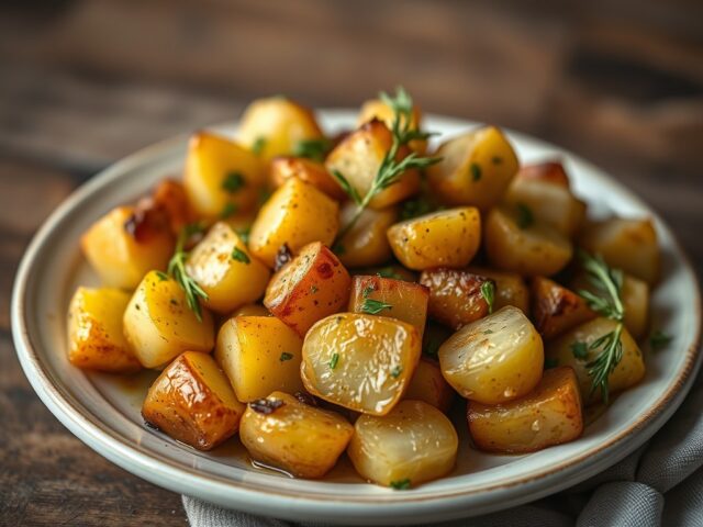 Aardappels geroosterd met laurierblaadjes — AI-gegenereerde illustratie