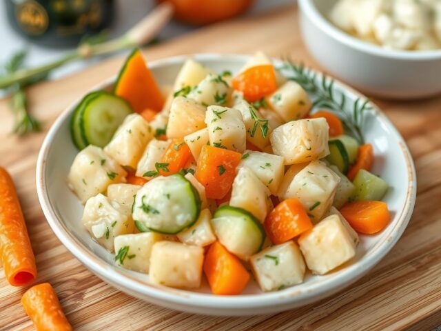 Aardappelsalade II (met Komkommer en Wortelen) — AI-gegenereerde illustratie