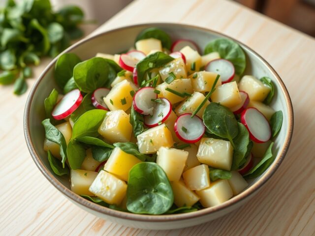 Aardappelsalade met spinazie en radijs
