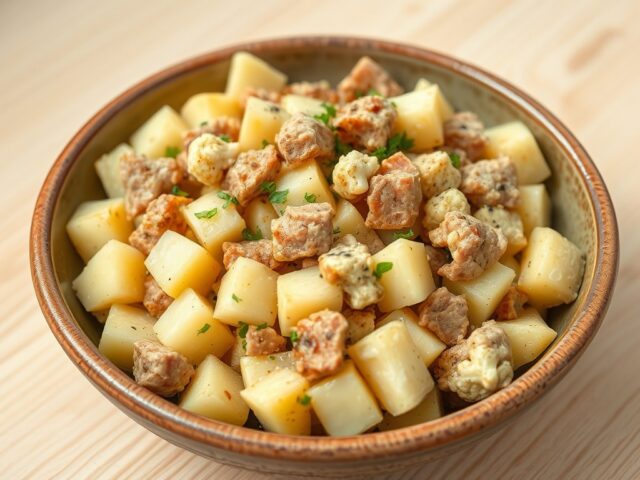 Aardappelsalade, met tonijn en balsamico azijn