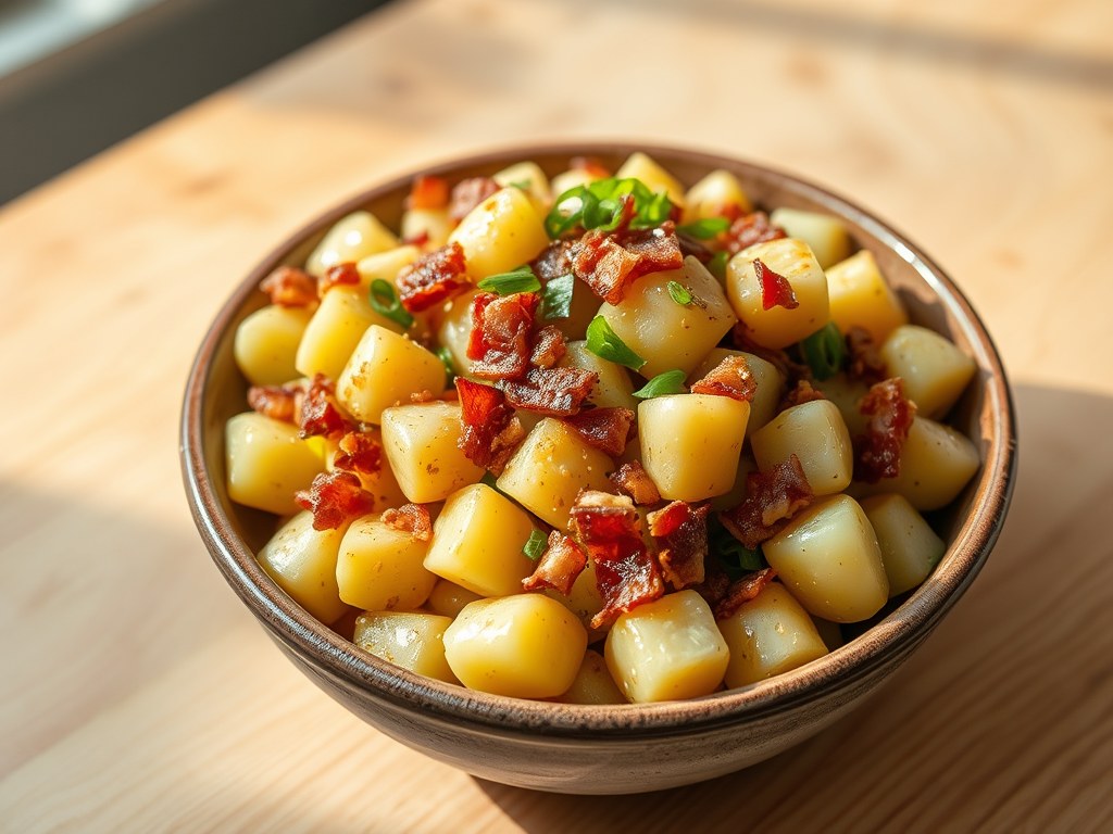 Aardappelsalade van krieltjes 3 en 4 (mager), AI-gegenereerde illustratie