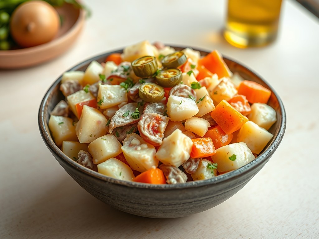 Aardappelsalade voor Tapas, AI-gegenereerde illustratie