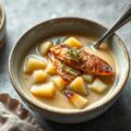 Aardappelsoep met gerookte makreel