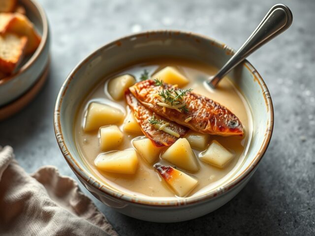 Aardappelsoep met gerookte makreel