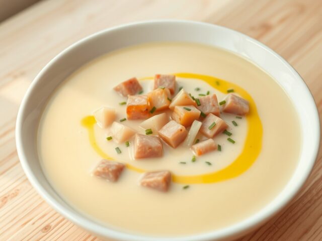 Aardappelsoep met ham en prei