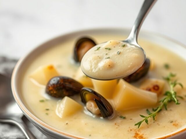 Aardappelsoep met mosselen