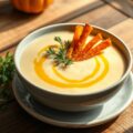 Aardappelsoep met pompoenfrietjes