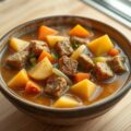 Aardappelstoofschotel met vegetarische blokjes