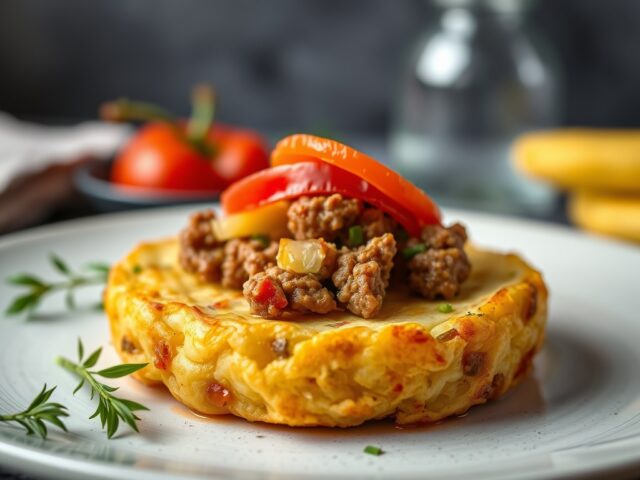 Aardappeltaart met pikant gehakt — AI-gegenereerde illustratie