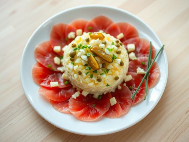 Aardappeltartaar met carpaccio