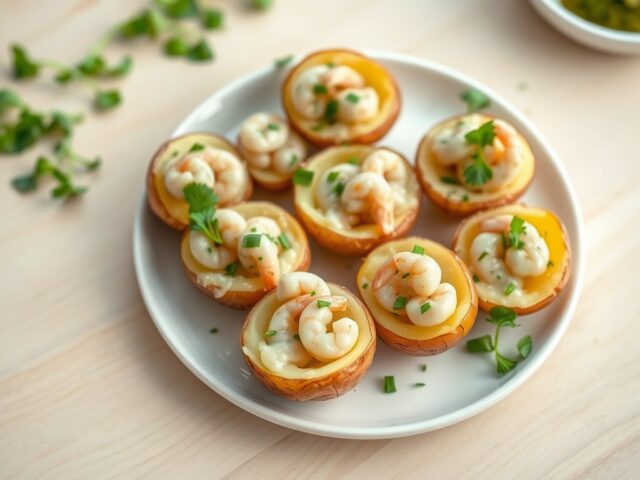 Aardappeltjes gevuld met grijze garnalen