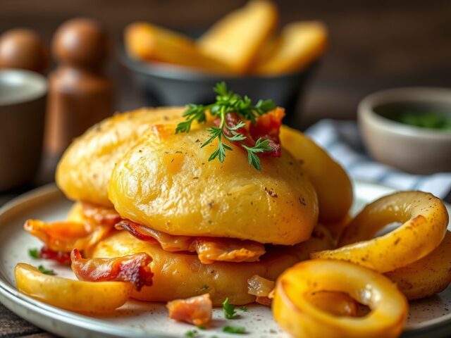 Aardappelwaaiers met bacon — AI-gegenereerde illustratie