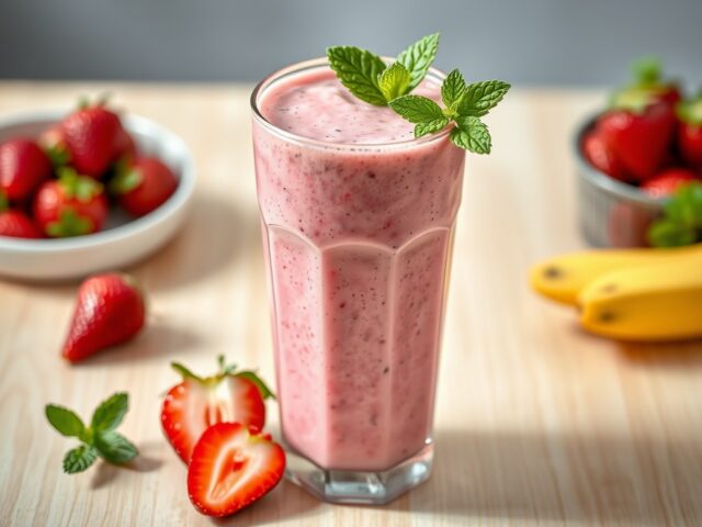 Aardbei-banaan-munt smoothie
