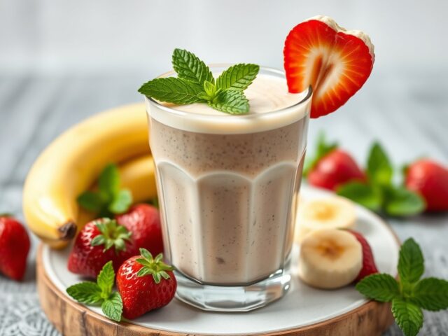 Aardbei-banaan-munt smoothie — AI-gegenereerde illustratie