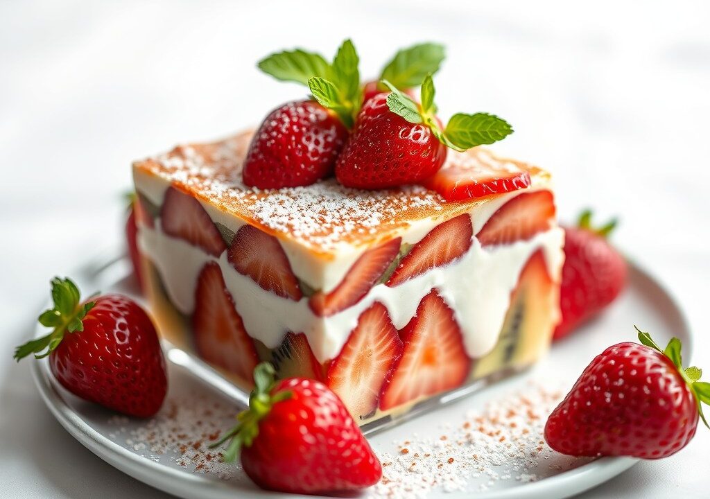 Aardbeien- en kiwitiramisu — AI-gegenereerde illustratie