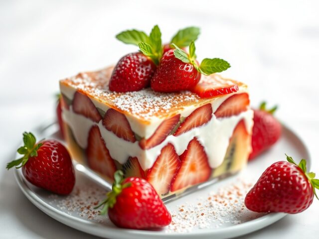 Aardbeien- en kiwitiramisu — AI-gegenereerde illustratie