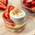 Aardbeien en rabarber met een mousse van bitterkoe