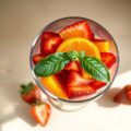 Aardbeien en sinaasappel met basilicum
