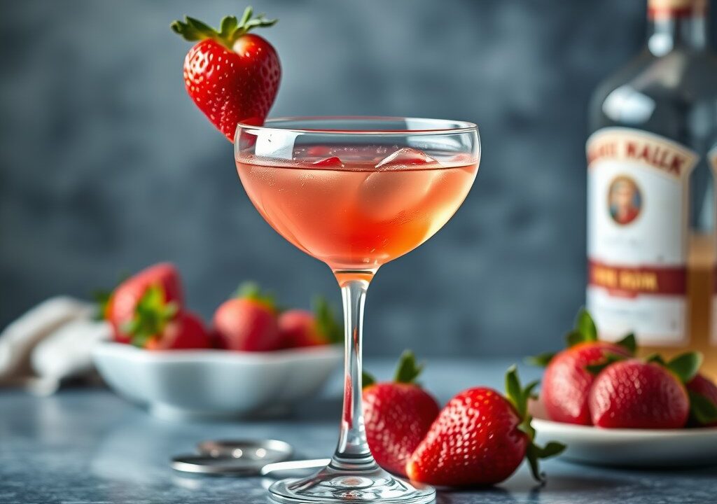 Aardbeien Martini cocktail, AI-gegenereerde illustratie