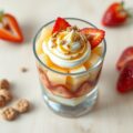 Aardbeien-meloen hapje met dikke yoghurt