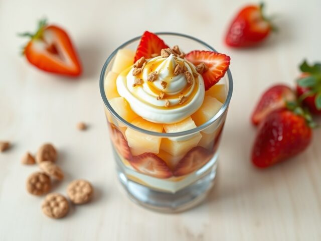 Aardbeien-meloen hapje met dikke yoghurt