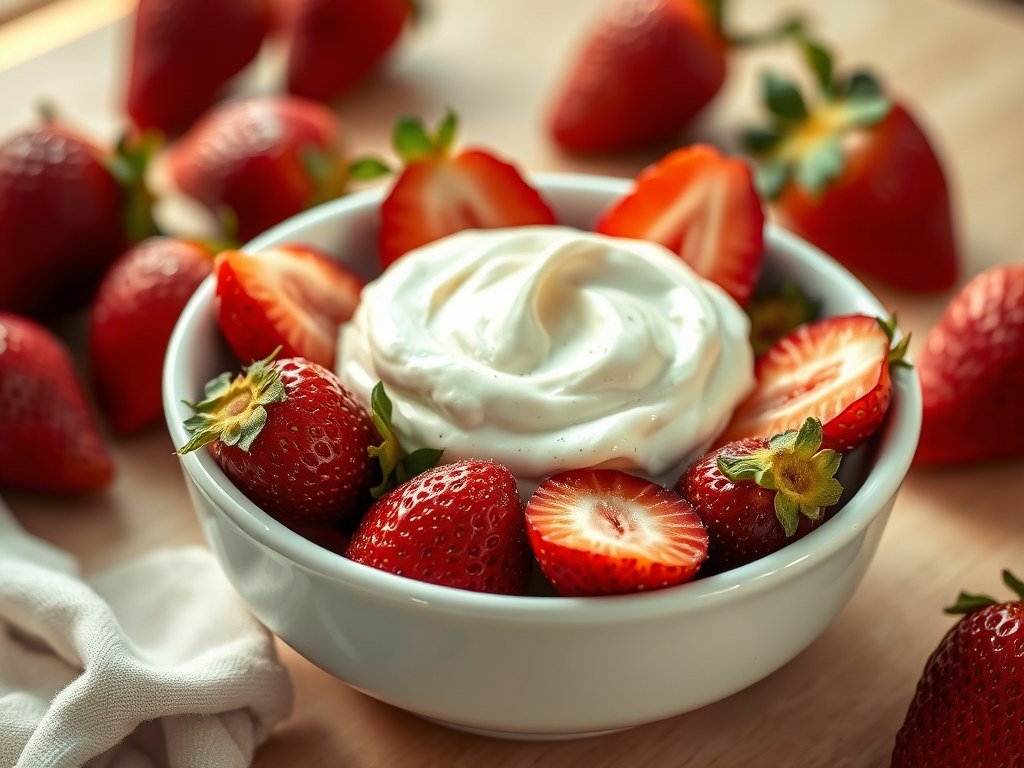 Aardbeien met mascarponecrème, AI-gegenereerde illustratie