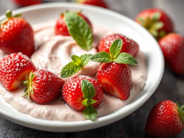 Aardbeien met muntdip — AI-gegenereerde illustratie