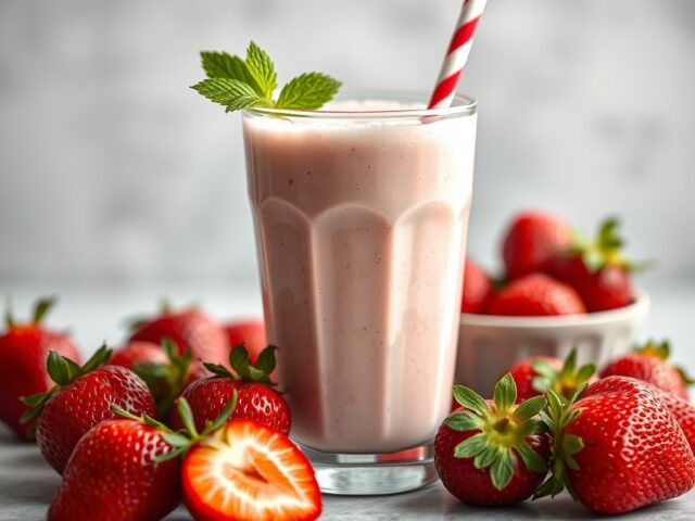 Aardbeien milkshake — AI-gegenereerde illustratie