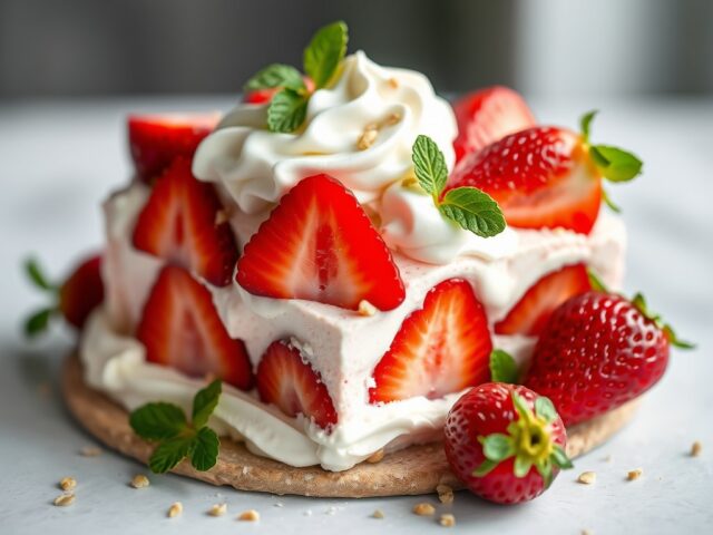 Aardbeien-Pistache ijstaart — AI-gegenereerde illustratie