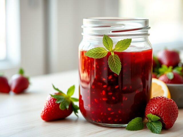 Aardbeienconfituur met munt