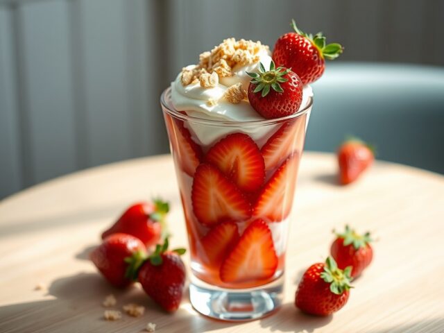 Aardbeiencoupe met bitterkoekjes