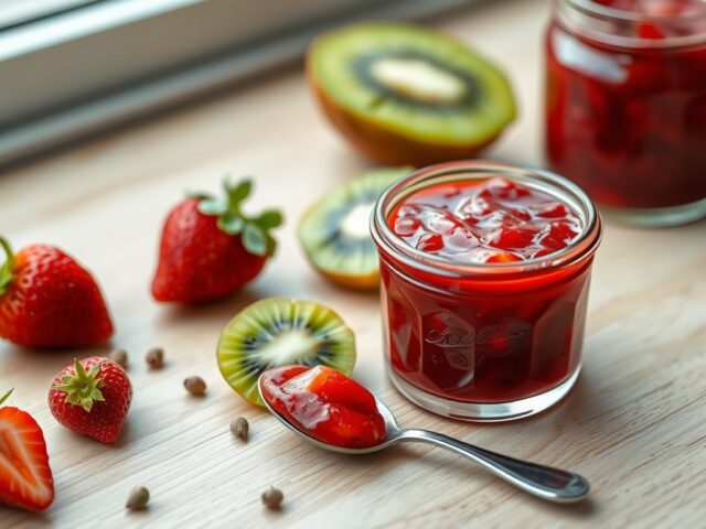 Aardbeienkiwi jam met pepertjes